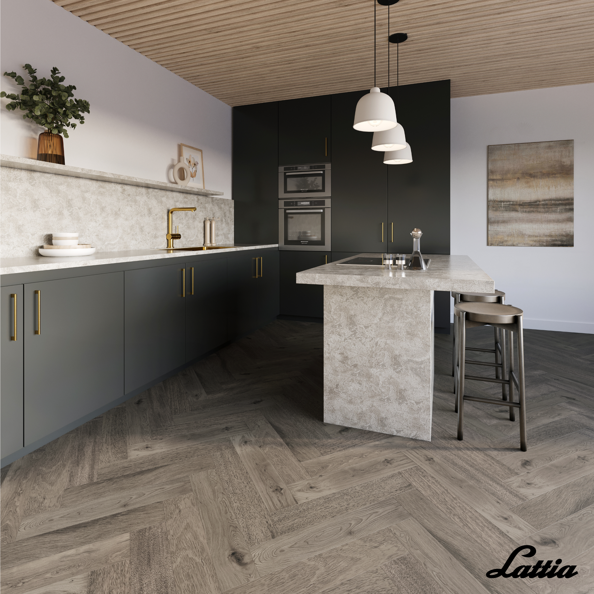Lattia Vantaa Plaza Oak Herringbone Glue Down LVT Flooring - Flooring Monster