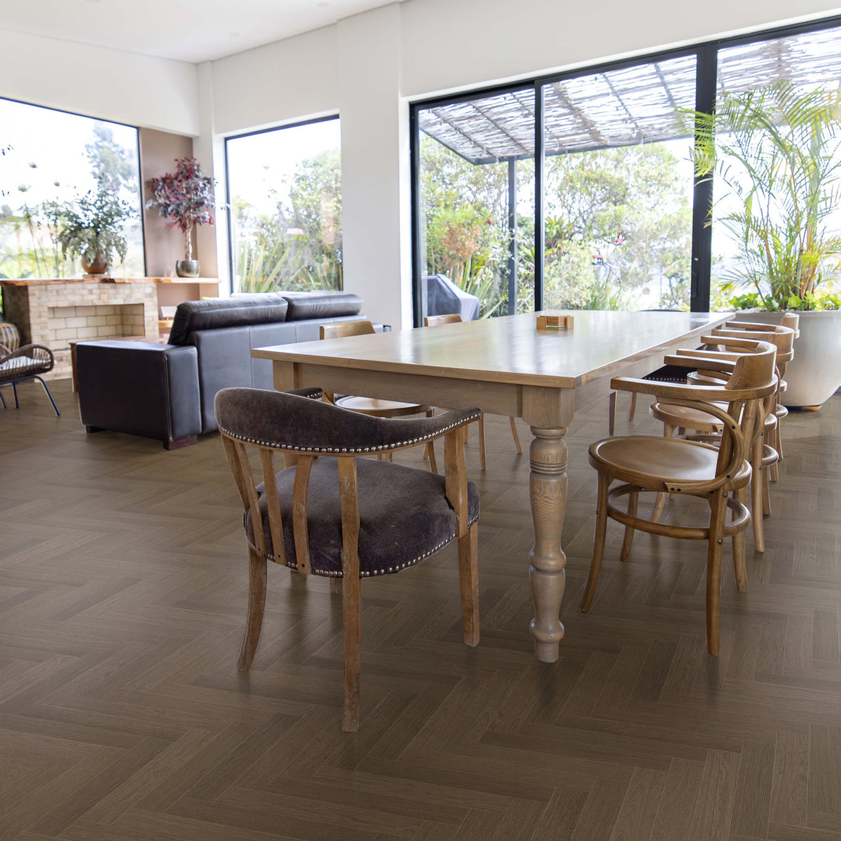 Nordikka Naturals Roasted Walnut Herringbone LVT Glue Down Flooring
