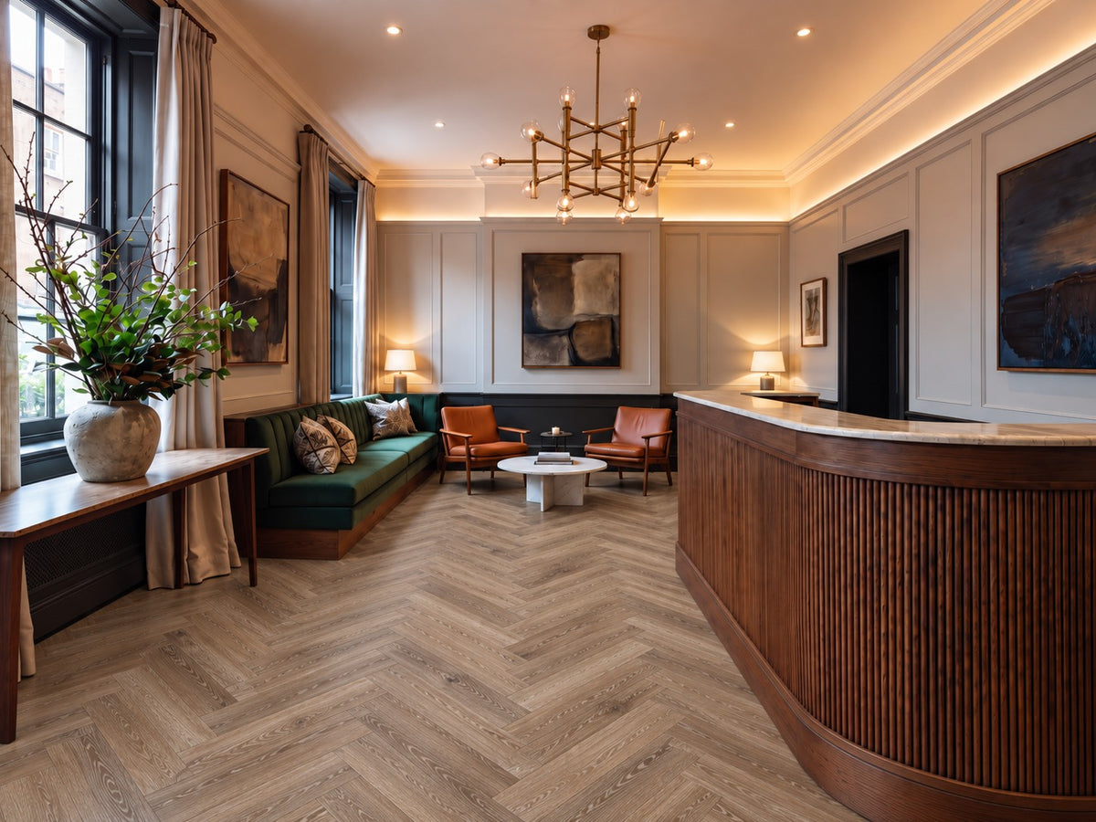 Daytona Cocoa Oak Herringbone Glue Down LVT Flooring