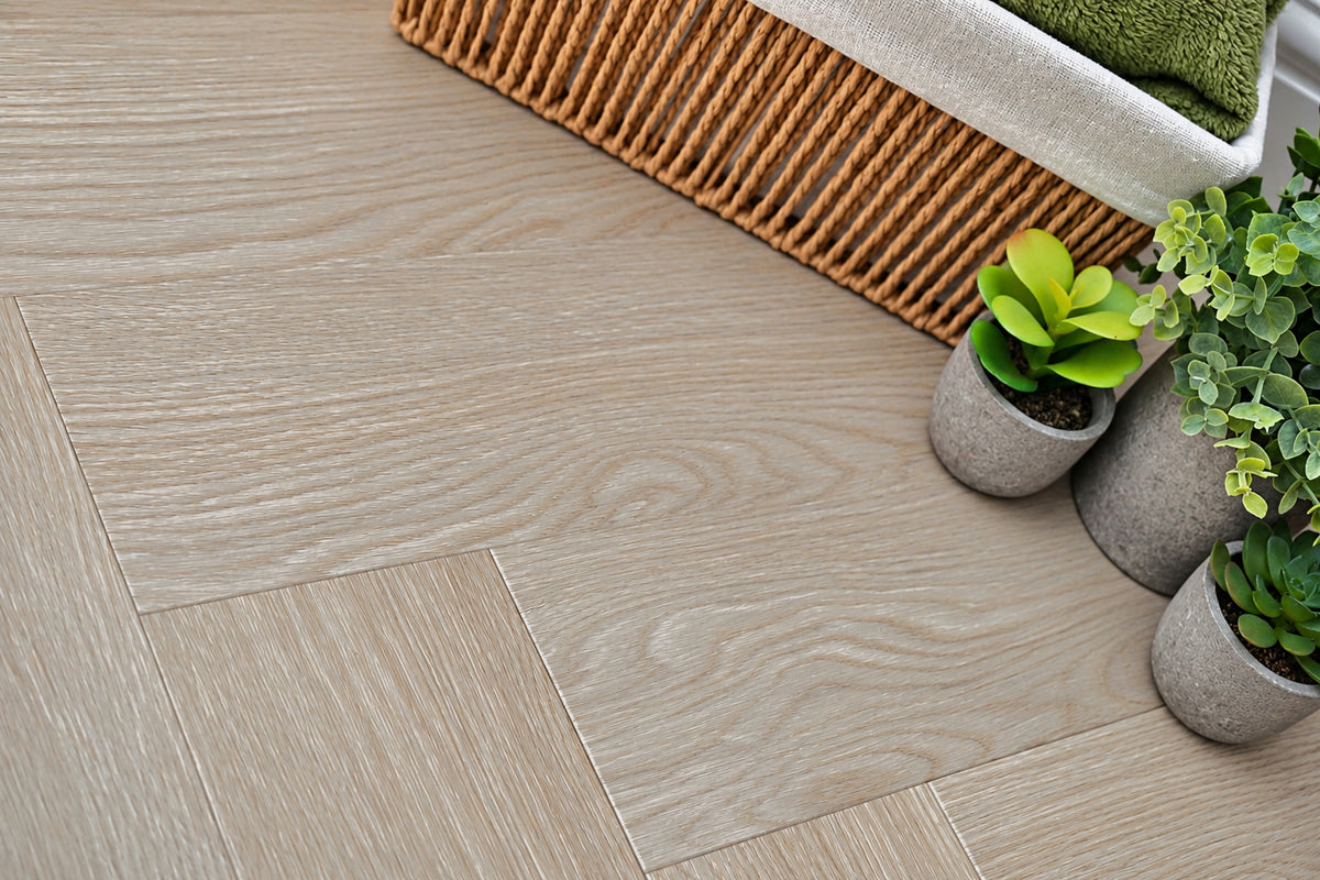 Daytona Linen Oak Herringbone glue down LVT flooring, photo 1