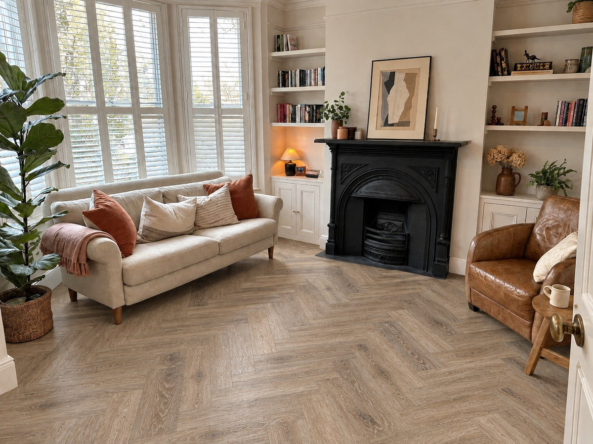 Daytona Toasted Oak Herringbone Glue Down LVT Flooring