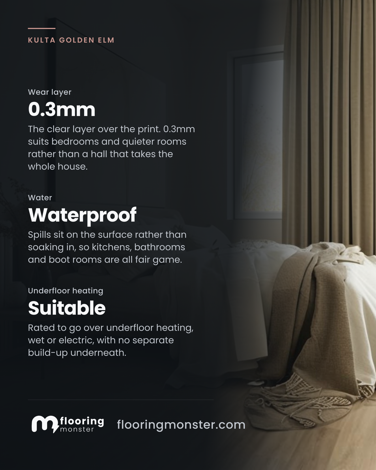 Kulta Golden Elm Plank Glue Down LVT Flooring: wear layer 0.3mm, water Waterproof, underfloor heating Suitable.